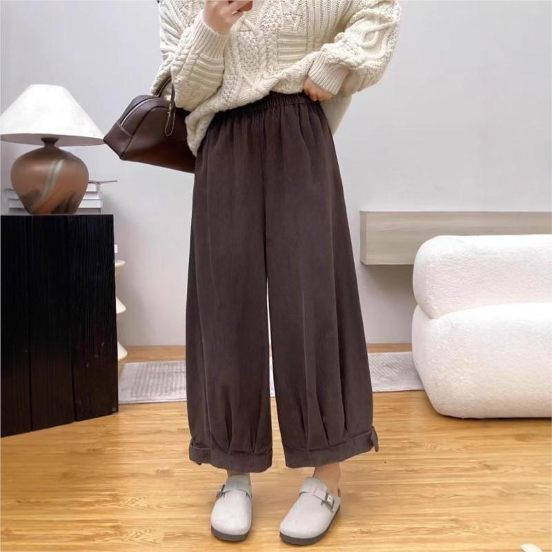 Johnature Japanese Corduroy Wide-leg Pants Women Autumn Loose Versatile Casual Retro Corset Pressed Pleated Pants