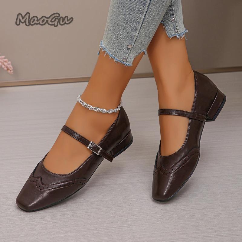 Fashion Size35 43 Mary Janes Shoes Woman 2025 Elegant Square Toe Ankle Strap Ballet Flats Women Comfortable Pumps Casual Single Shoes