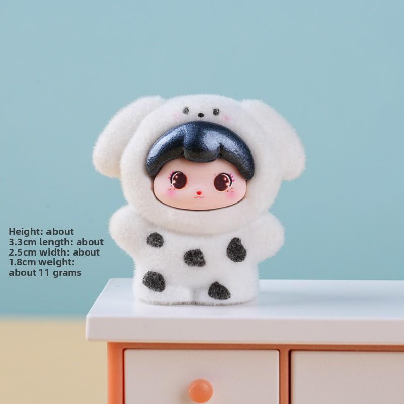 Flocked Cartoon Animal Cute Figurine Accessories Resin Tabletop Ornaments Small Figurines 01