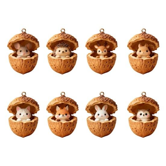 Forest Animal Acorn Ornaments Cozy Forest Christmas Ornaments 2D Acrylic Pine Cone Animal Hanging Decoration Woodland Creature Holiday Decor for Xmas