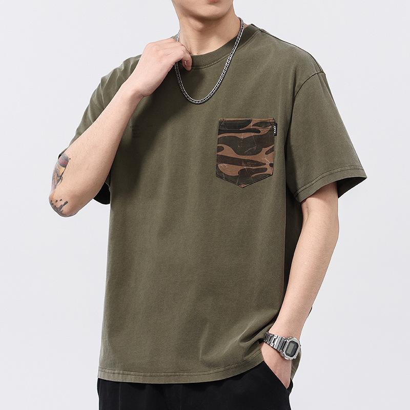 Japanese Heavy Camouflage Pocket T-shirt 230g Round Neck Short-sleeved T-shirt Men's Round Neck T-shirt Short-sleeved