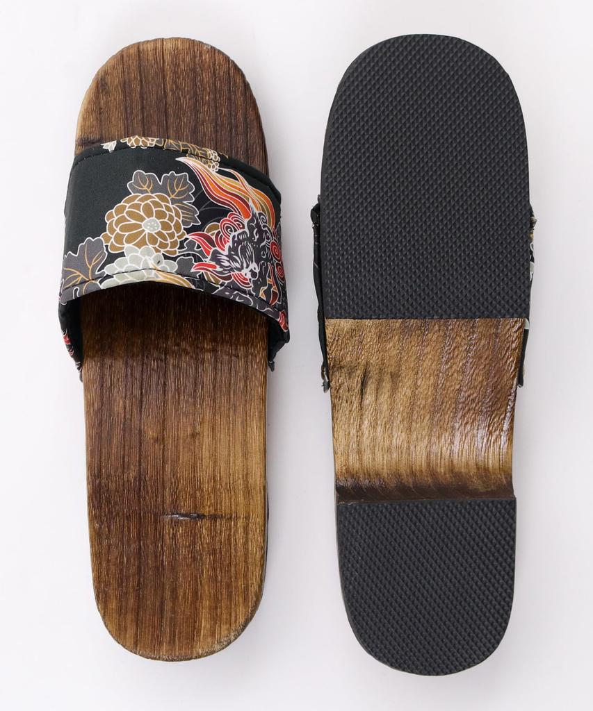 Japanese Burnt [KYOETSU] Sandals, Geta, Pattern, Paulownia, Men's (9)