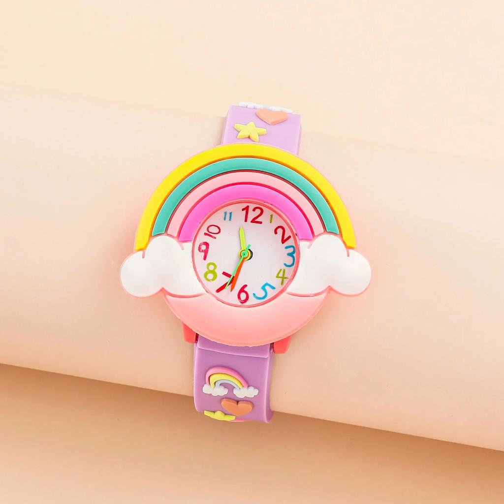 2024 New Rainbow Cloud Printed Silicone Band Children's Watch Girl Cute Cartoon Quartz Watch Kids Watches Boys Girl Watche