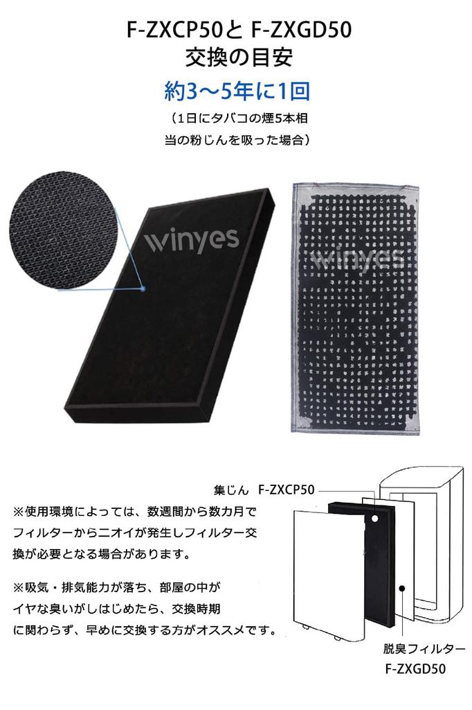 WINYES Replacement Filters for Dust Collection Filter and Deodorizing and Air Purifiers F-ZXCP50 F-ZXGD50 Filter, F-PXE50, F-PXD50, F-PXG50, F-VXD50