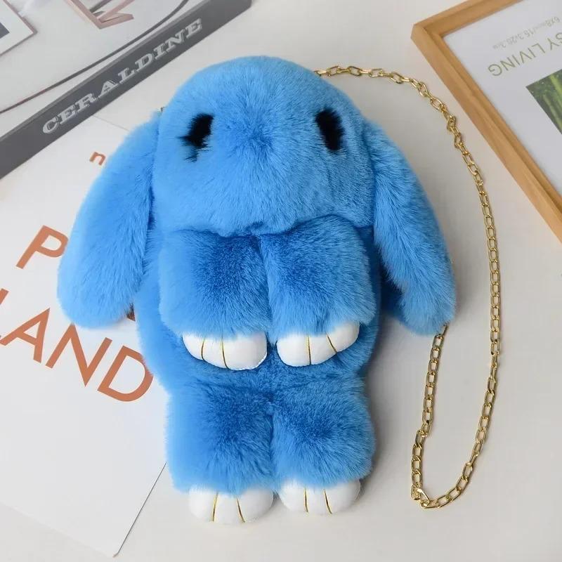 Niedliche flauschige Pompons aus Kaninchenfell Kettentasche Damen Cartoon Hase Umhängetasche Flauschiger Hase Schulterplüschrucksack Mädchen Geburtstagsgeschenke