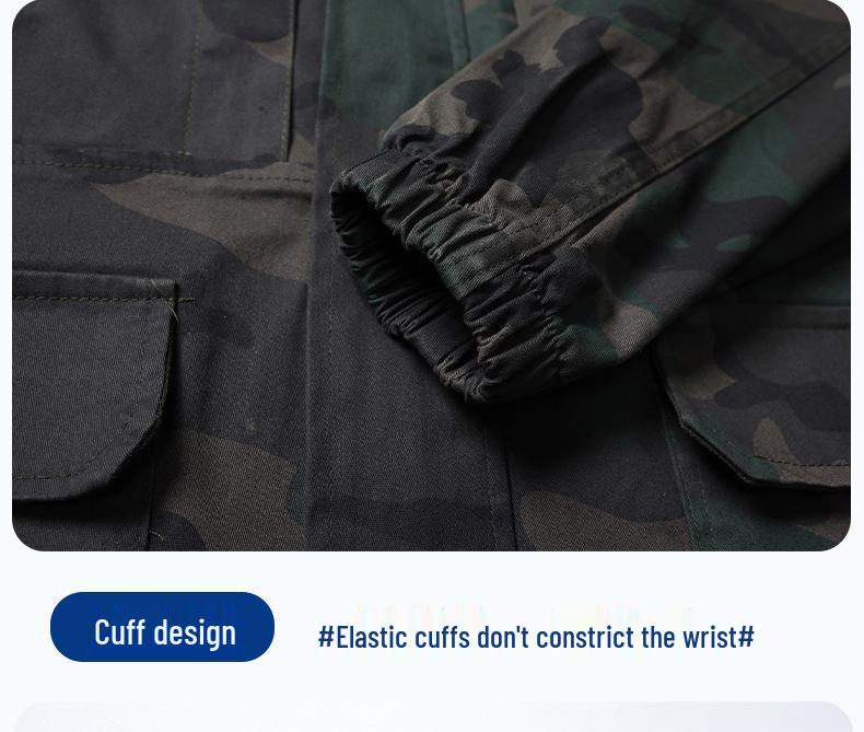 Unisex Elastic Workwear Set, Camouflage, Cotton Thread, Ideal for Welding, Auto Repair, Anti-Scald, Wear-Resistant, Labor Protective.