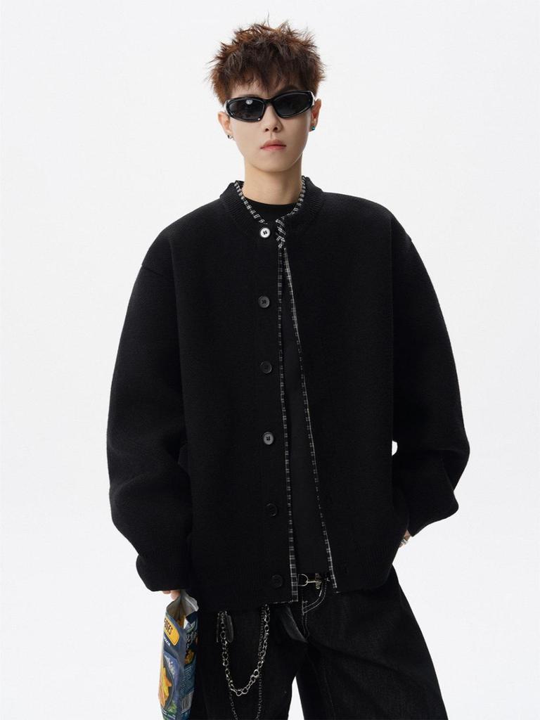 Men's Grid Patchwork Knit Cardigan - Autumn Casual Loose-Fit Sweater, Trendy and Versatile Jacket.