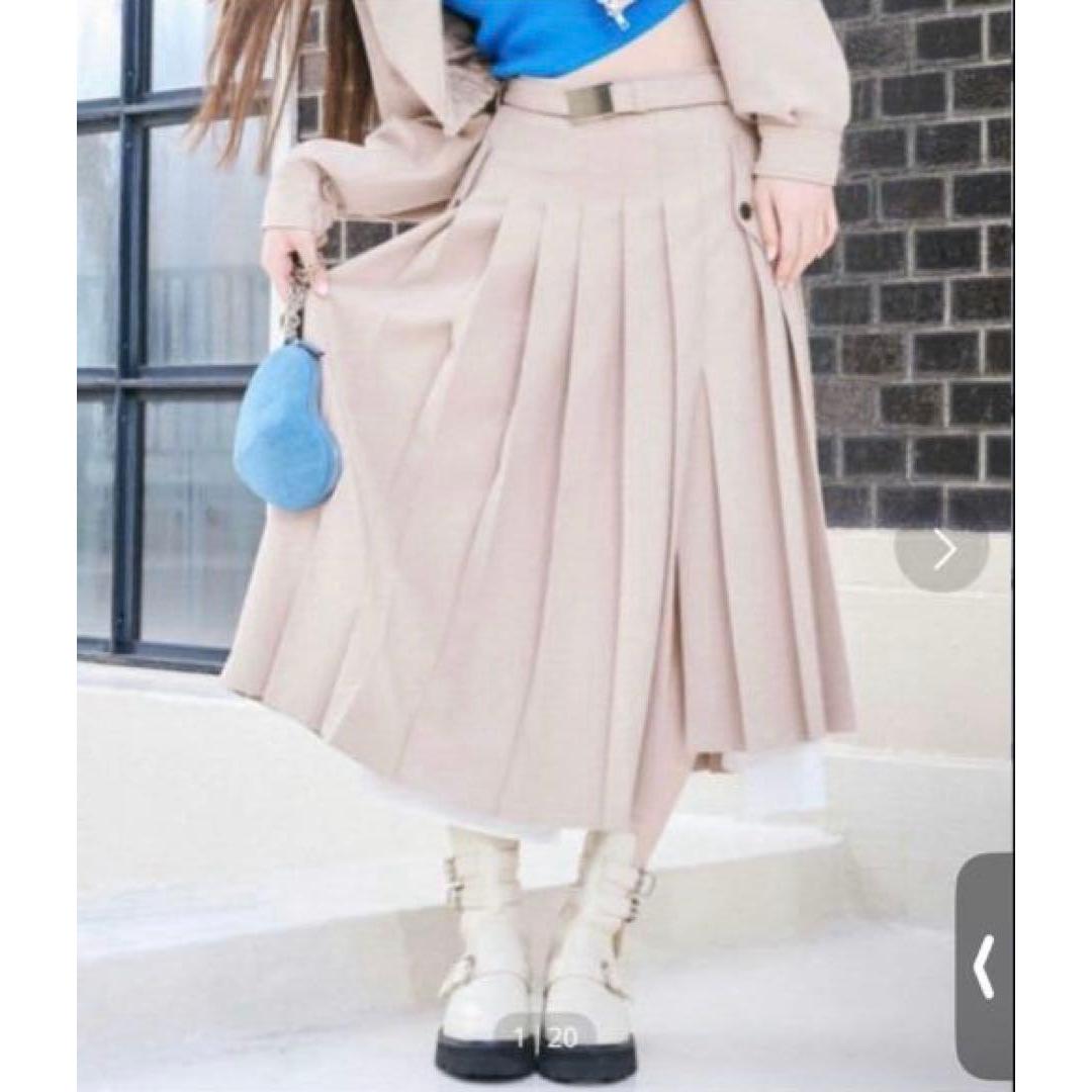 NewLilyBrown Step Hem Slit Pleated Skirt Beige 1