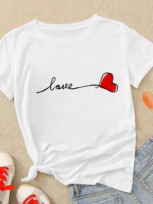 (Asian Size) Women Letter Love Heart Trend Cute Short Sleeve Fashion Clothing Casual Tshirt Female Print Lady Tee Top Graphic T-shirts