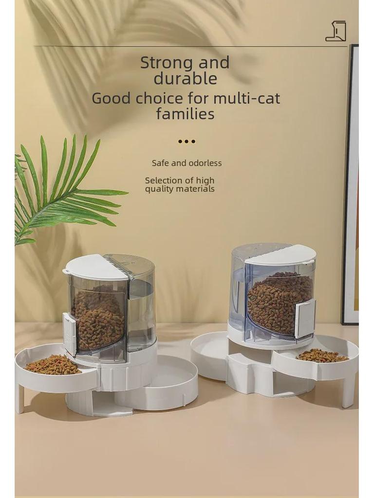 Hrănitor automat multifuncțional pentru animale de companie cu boluri duble și găleată de depozitare