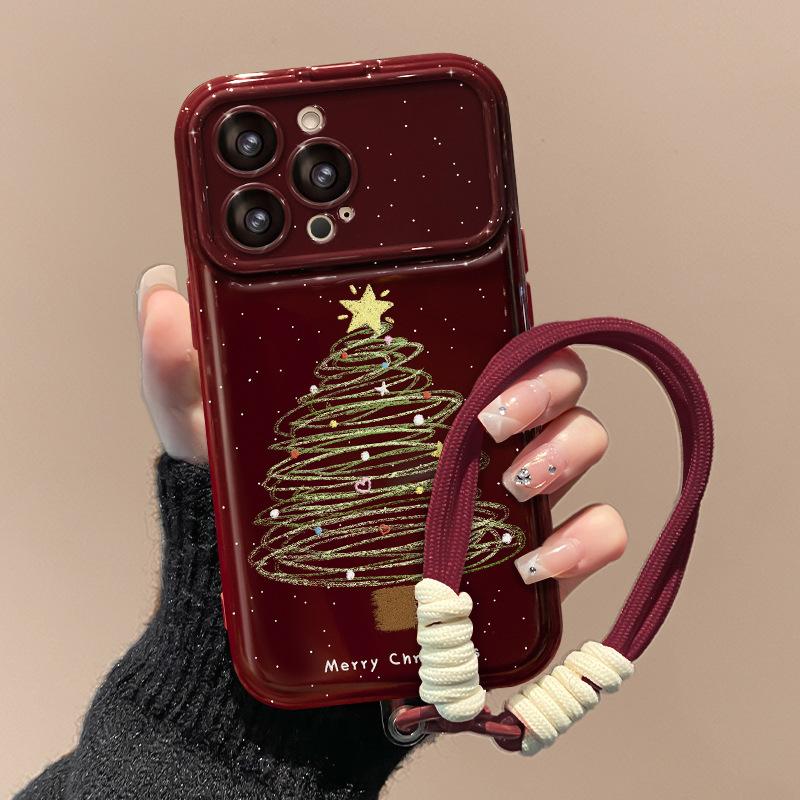 Christmas tree lanyards are suitable for iPhone 16 PRO large window phone cases, Huawei, OPPO, Xiaomi, VIVO Wine Red 15/17