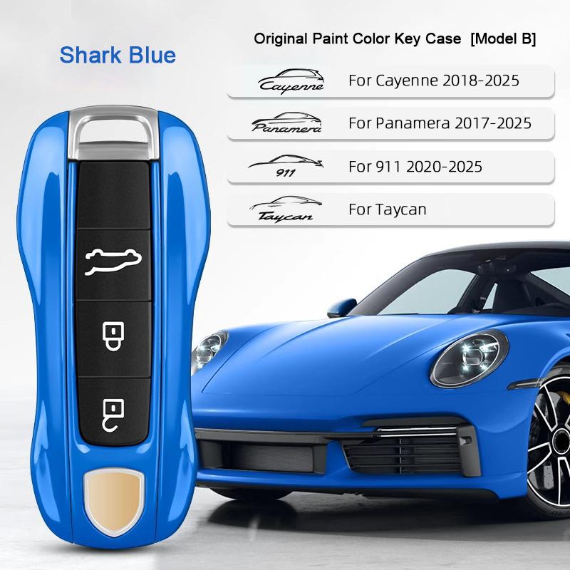 Car Key Paint Case Bordeaux Red Shell Replacement for Porsche Cayenne Mancan Panamera 911 718 Boxster Cayman Taycan 2010-2024