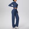 New Cross-border Solid Color Zip Jacket & Wide Leg Yoga Suit - Two-piece Fitness Set