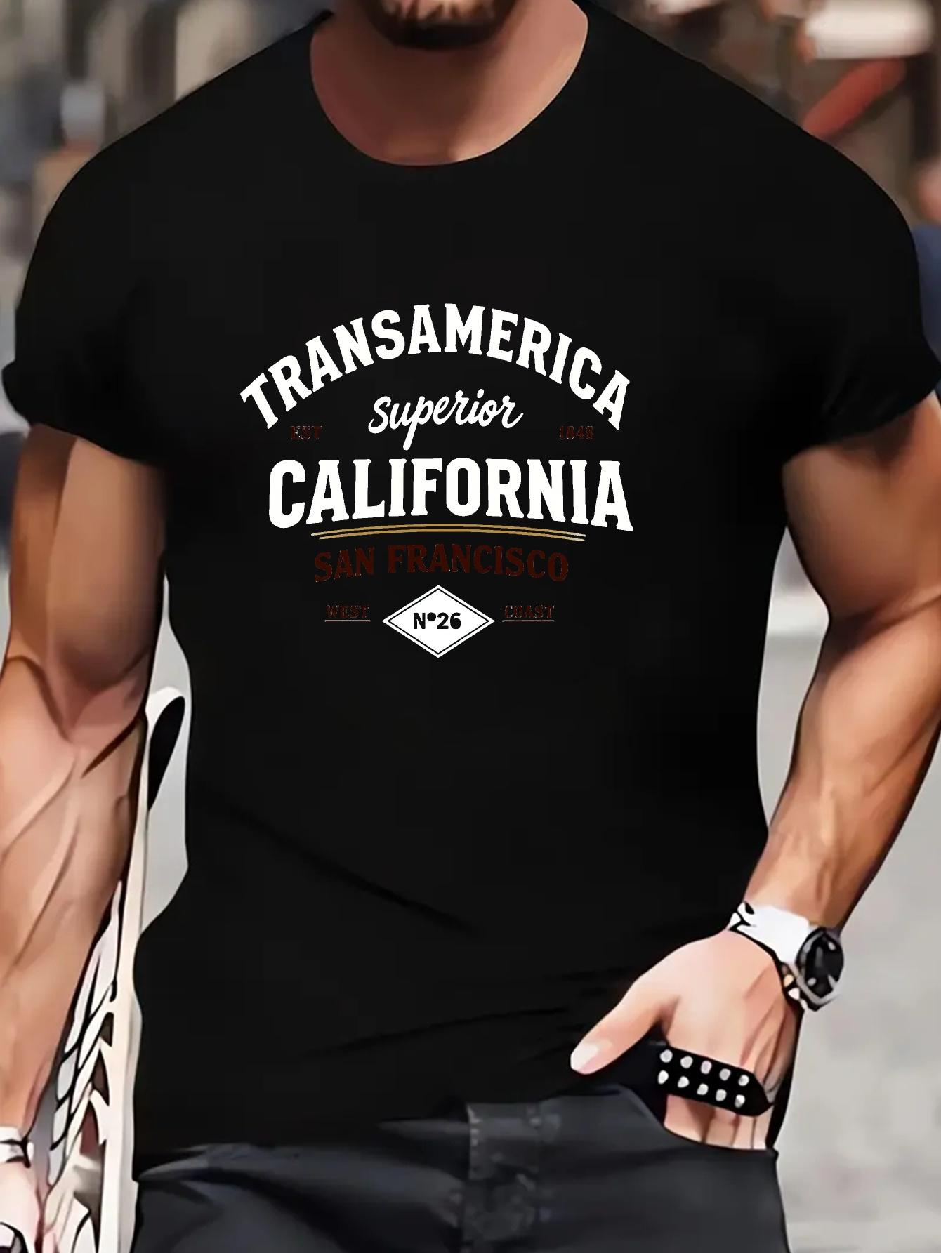 San Francisco Graphic T-shirt - Heavyweight Cotton Blend Tee with TRANSAMERICA Print - Stretch Knit Fabric for Gym M