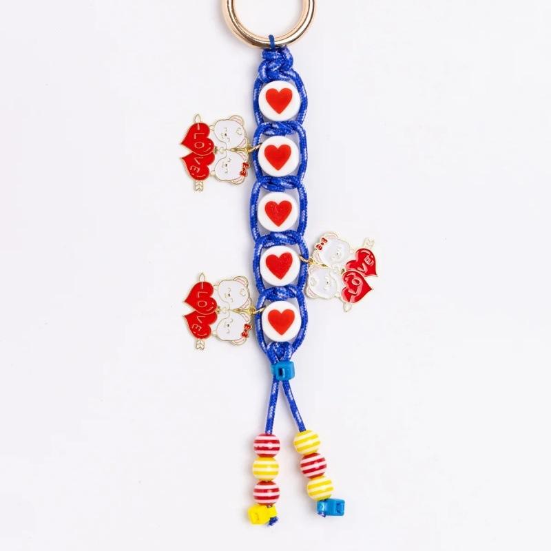 Trendy Love Cherry Keychain Ins Style Colorful Woven Rope Keyring Bag Charms Handbag Hanging Decoration Keycord Gifts