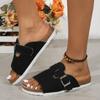 Fashion 2024 Hot Sale Summer Shoes Female Open Toe Women's Slippers Buckle Solid Flat Casual Beach Large Size Slippers Zapatos De Mujer