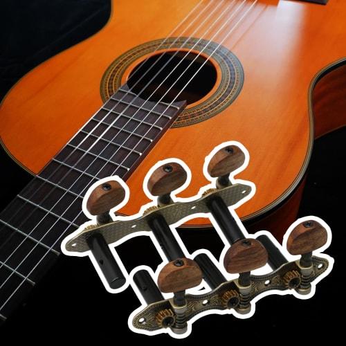 Yibuy 2-Piece Tuning Pegs for Classical Guitar, Guitar Tuner Machine Heads, Left & Right, Wood Handle, Green Patina & Wood Color