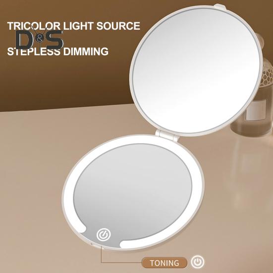 LED Lighted Makeup Mirror 3 Colors Lighting Adjustable Flip Mirror USB Rechargeable Portable Travel Mini Vanity Mirror with Lamp
