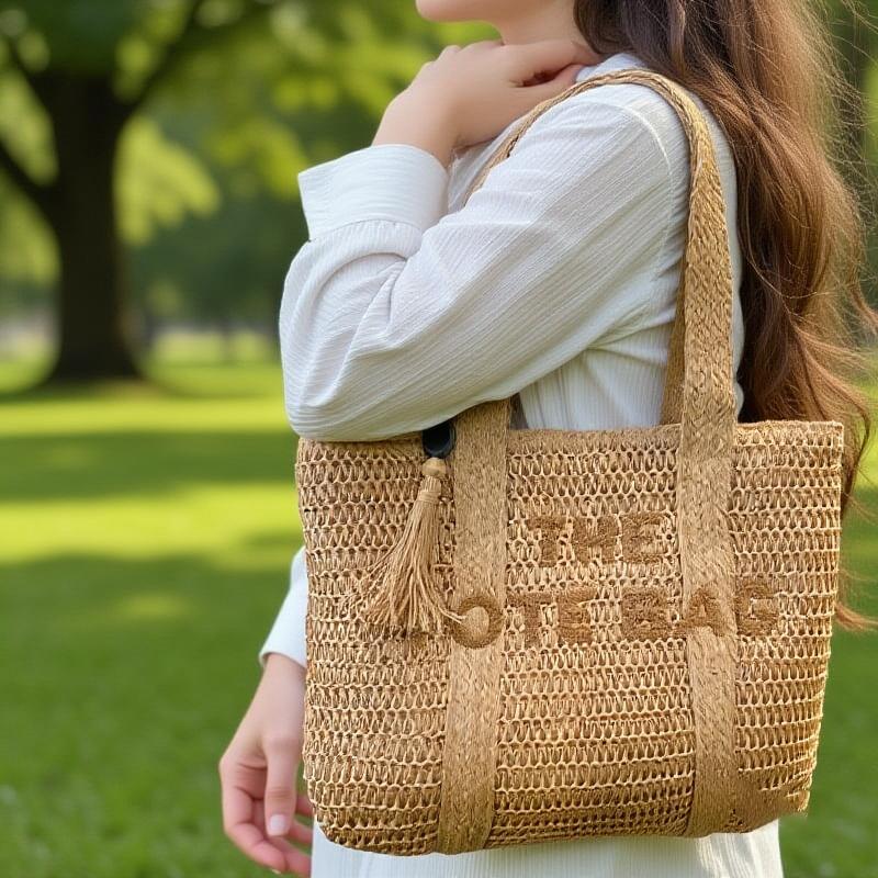 Large Capacity Handbag French Style Woven Shoulder Bag Fashion Retro Tote Bag  Ladies Summer Beach Holiday Bag Women Gifts