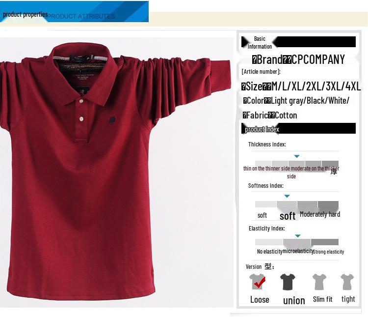 24 Jesień/Zima Plus Size Jednokolorowa Koszulka z Długim Rękawem i Kołnierzykiem Wykładanym dla Mężczyzn