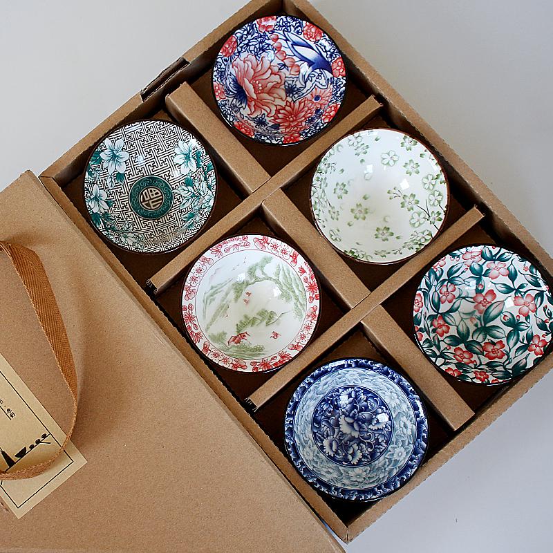 6PCS Chinese Household Teaware Blue and White Porcelain Tea Set Hand-painted Tea Cup Puer Black Tea Tieguanyin Ceramic