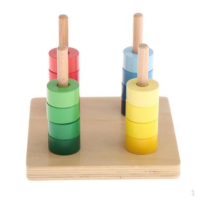 Wooden Stacking Ring , Baby Counting 4 Pegs 1 - Early Learning Toys for 0-3 Year Old Toddlers
