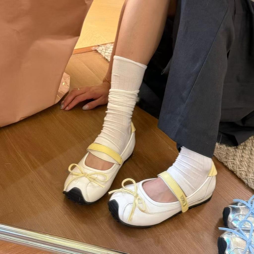 Miyou women's shoes "roaming in midsummer" Mary Jane small single shoes 4cm contrasting color bow mium series niche trendy shoes