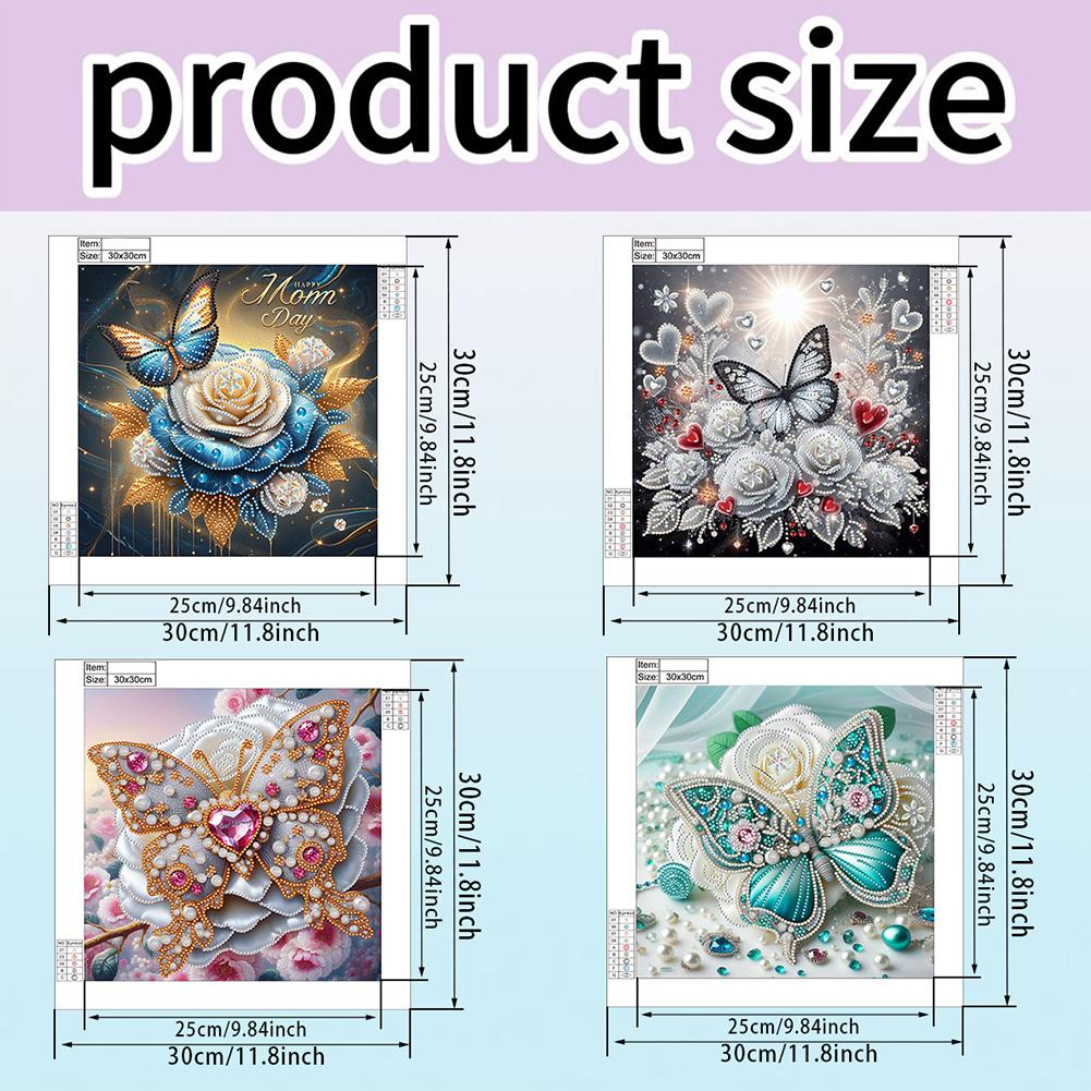 4pcs 5D DIY Partial Special Shaped Drill Diamond Painting Flower Decor 30x30cm