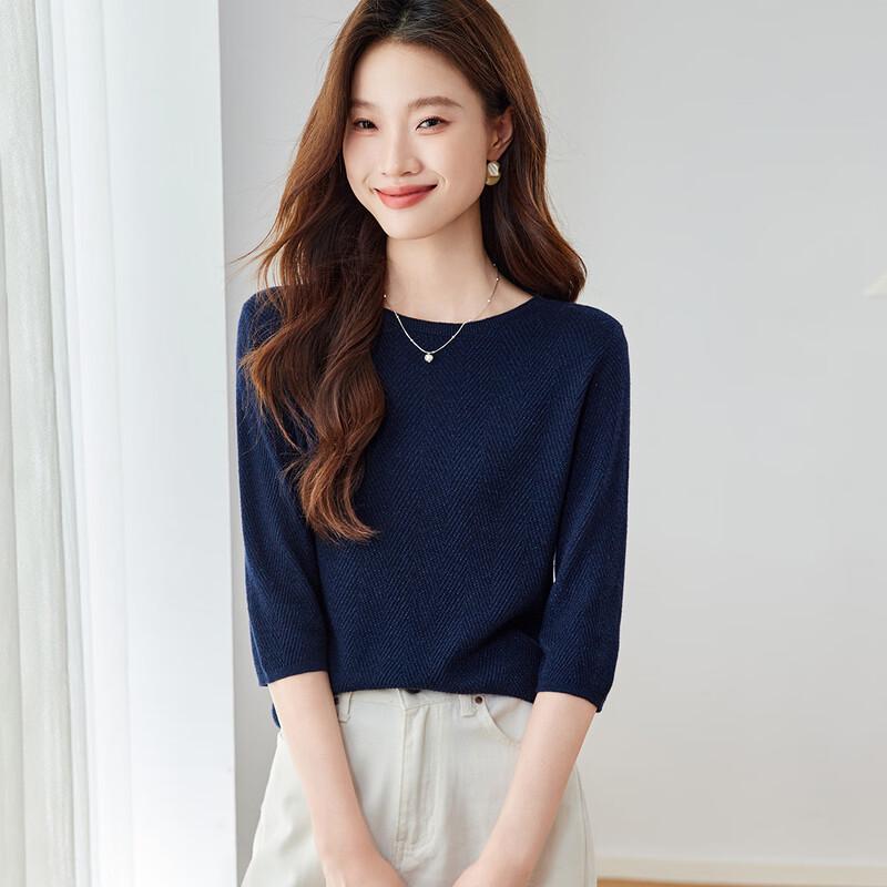 

Женский вязаный топ с рукавом 3/4 из смесовой шерсти и шелка M