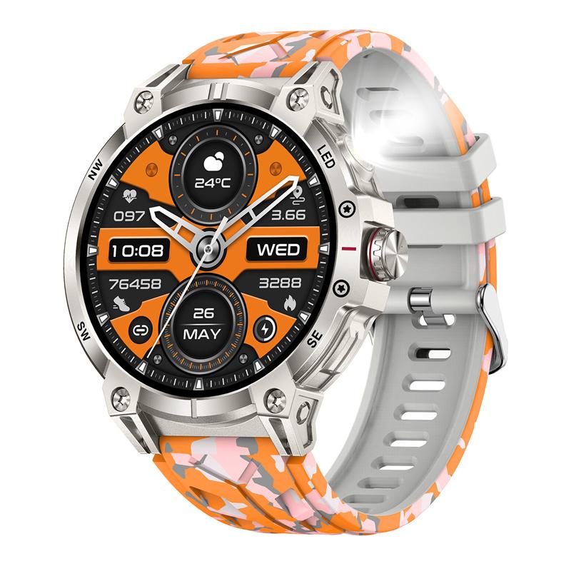 KC89 Smart Watch Men Outdoor Sports LED Flashlight Copmpass Bluetooth Call AI Voice Health Monitoring Fitness Track Smartwatch