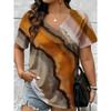 Summer Fashion Vintage Stripes 3D Personality Printed T-shirt Women's Loose Comfortable Soft Breathable V-neck Short Sleeved T-shirt