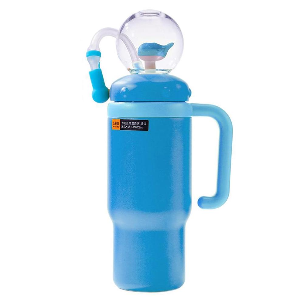 24oz Whale Fountain Cup Children Baby Cute Straw Cup With Stainless Steel Tumbler Cup With Handle 710ml Water Cup With 2 Cup Lid