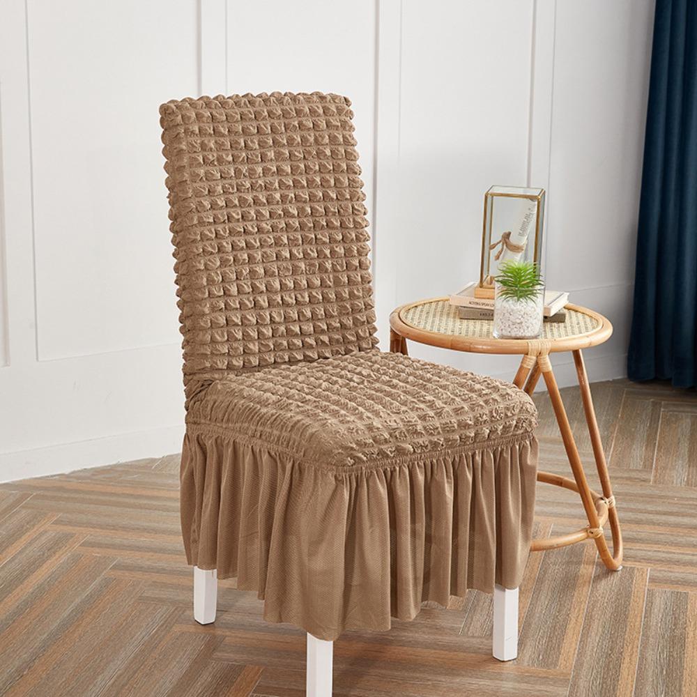 Thick 3D Bubble Gauze Chair Cover with Lace Hem Universal Stretch Elastic Dining Chair Slipcover