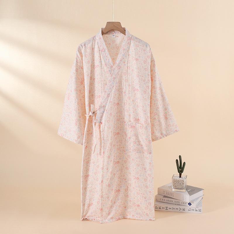 Robe de nuit en gaze florale 100% coton pour femme - Douce pour la peau & Absorbante Robe d'intérieur de loisirs