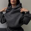 2026 Women's European & American Fashion Solid Color Two-Piece Set: Hooded Cropped Sweatshirt & Joggers