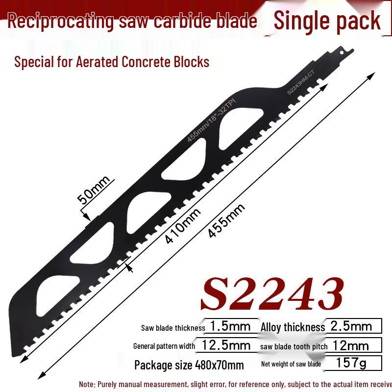 Tungsten Carbide Reciprocating Saw Blade for Brick, Aerated, Porous Concrete, and Fiber Cement Cutting