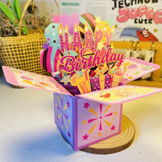 Happy Birthday Pop-Up Card 3D Birthday Gift Box for Women Men Foldable Celebration Greeting Card for Mom Daughter Friend Niece Dad