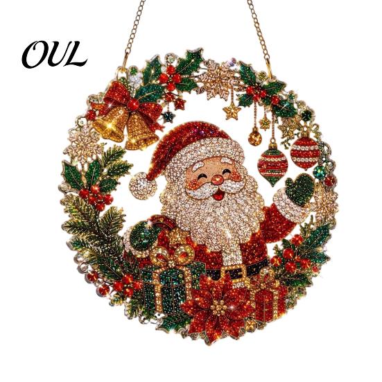Acrylic Hanging Gift Christmas Faux Diamond Art Suncatcher, 2D Flat Window Ornament, Festive Pendant Beaded Pattern Holiday Decoration for Home, Tree