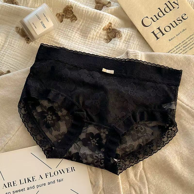 Damen Sommer Dünn Sexy Spitze Rand Hautfreundlich Atmungsaktiv Mittlere Taille Slips