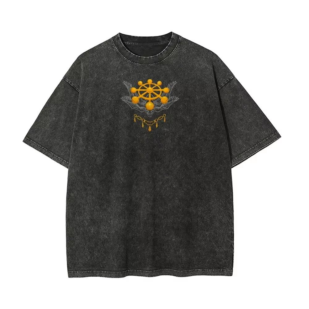 T-shirt Grafica Ruota di Mahoraga Jujutsu Kaisen Spada a Otto Lame Tee Lavaggio Vintage Oversize Anime Casual Cotone Streetwear Tee Top