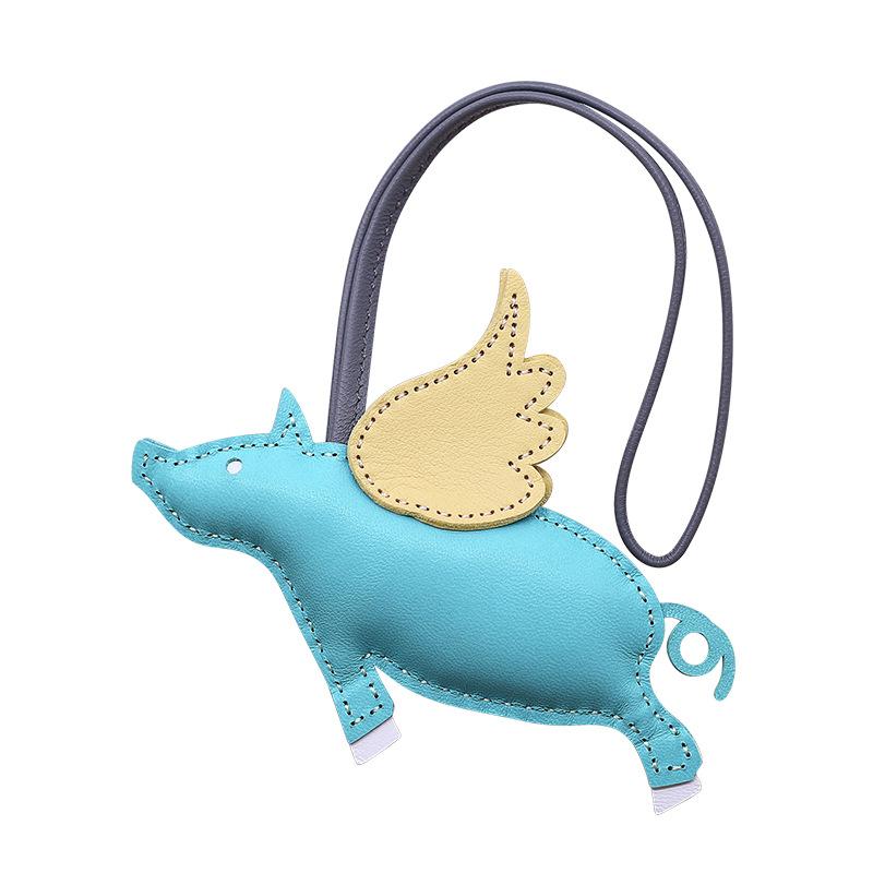 Cow Leather Keychain Pendant for Ladies Fly Pig Bag Charm Handmade Handbag Pendant Car Decorate Bag Accessories