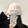 Wool Hat for Autumn and Winter Women's Versatile Knitted Bag Headset Showing Face Small Warm White Plush Cold Hat Big Head Circumference