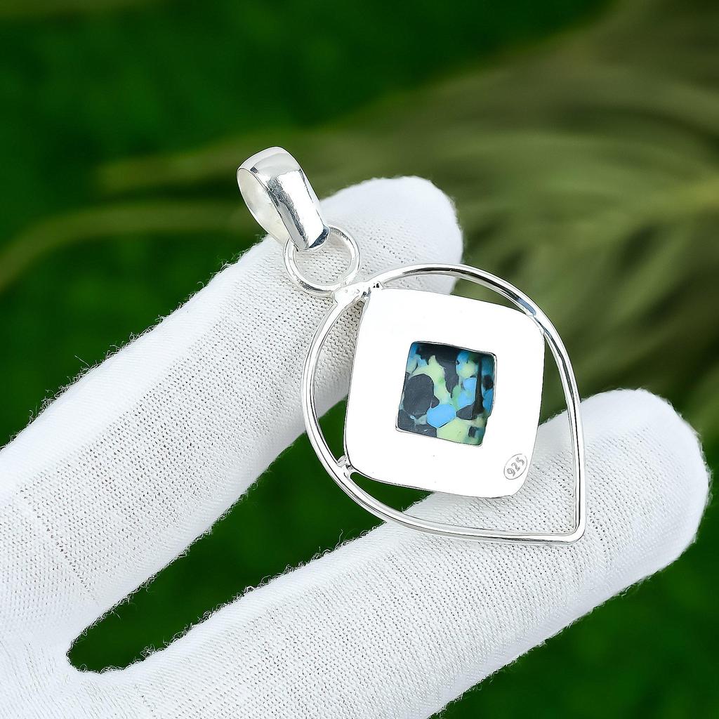 Square Mosaic Balloon Jasper Stone Sterling Silver Elegant Wife Pendant Jewelry