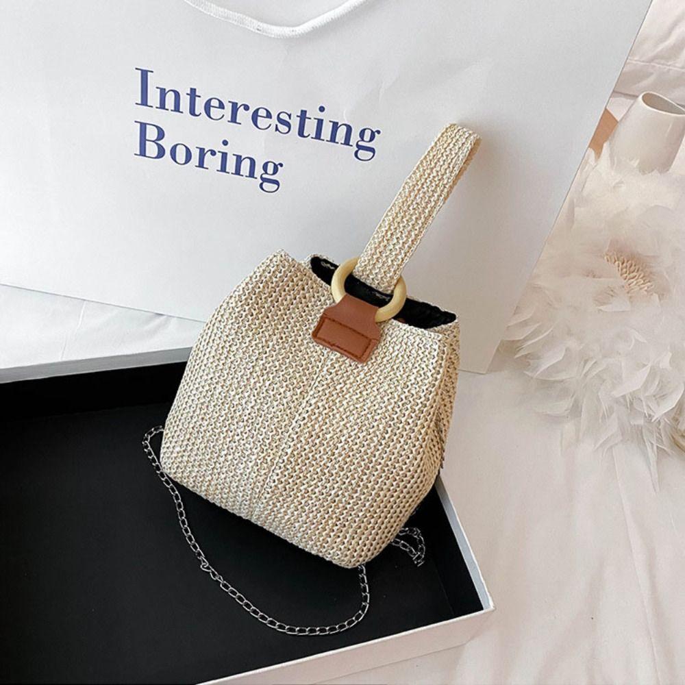 Handbag Straw Bucket Bag Korean Style Small Phone Bag Cute Woven Handbag Beach