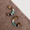 Tiger's Eye & Cat Eye Silver Needle C-Shaped Bohemian Earrings - Elegant Ethnic Studs