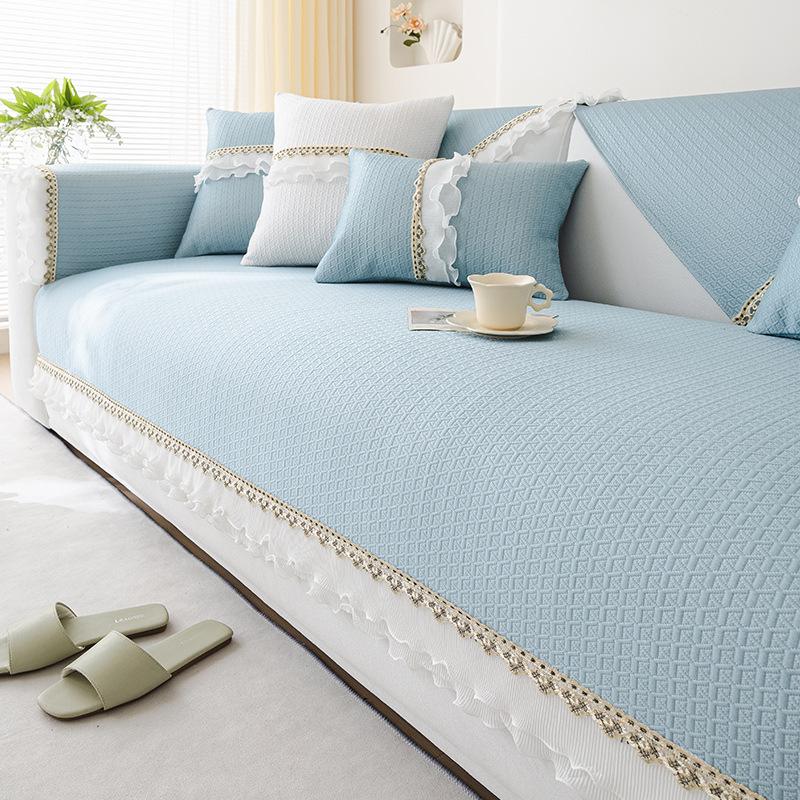 Solid Color Summer Couch Cover Little Fresh Sofa Cushion Non-slip Lace Sofa Cushion Ice Silk Sofa Cover Cool Couch Cushion Towel