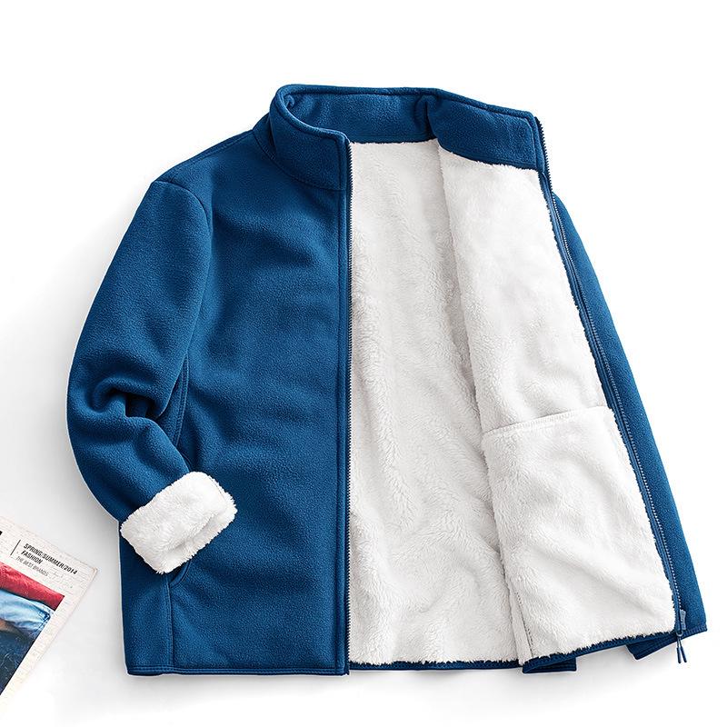 Boys and Women's Double-Sided Coral Fleece Jacket - Warm, Thickened Autumn/Winter Cardigan for Outdoor Use