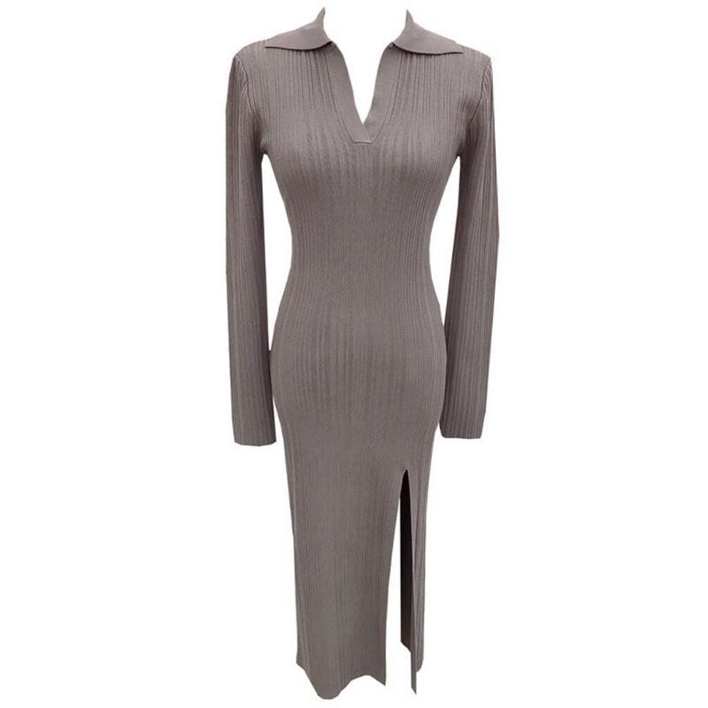 New autumn temperament Muse Fan slim-fitting polo long-sleeved knitted dress women's autumn and winter