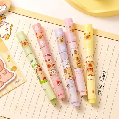 6 יחידות חמוד קריקטורה Capybara Highlighter Pen כתיבה חלקה עטים ייבוש מהיר ציוד משרדי לבית ספר תלמידים מתנות נייר מכתבים