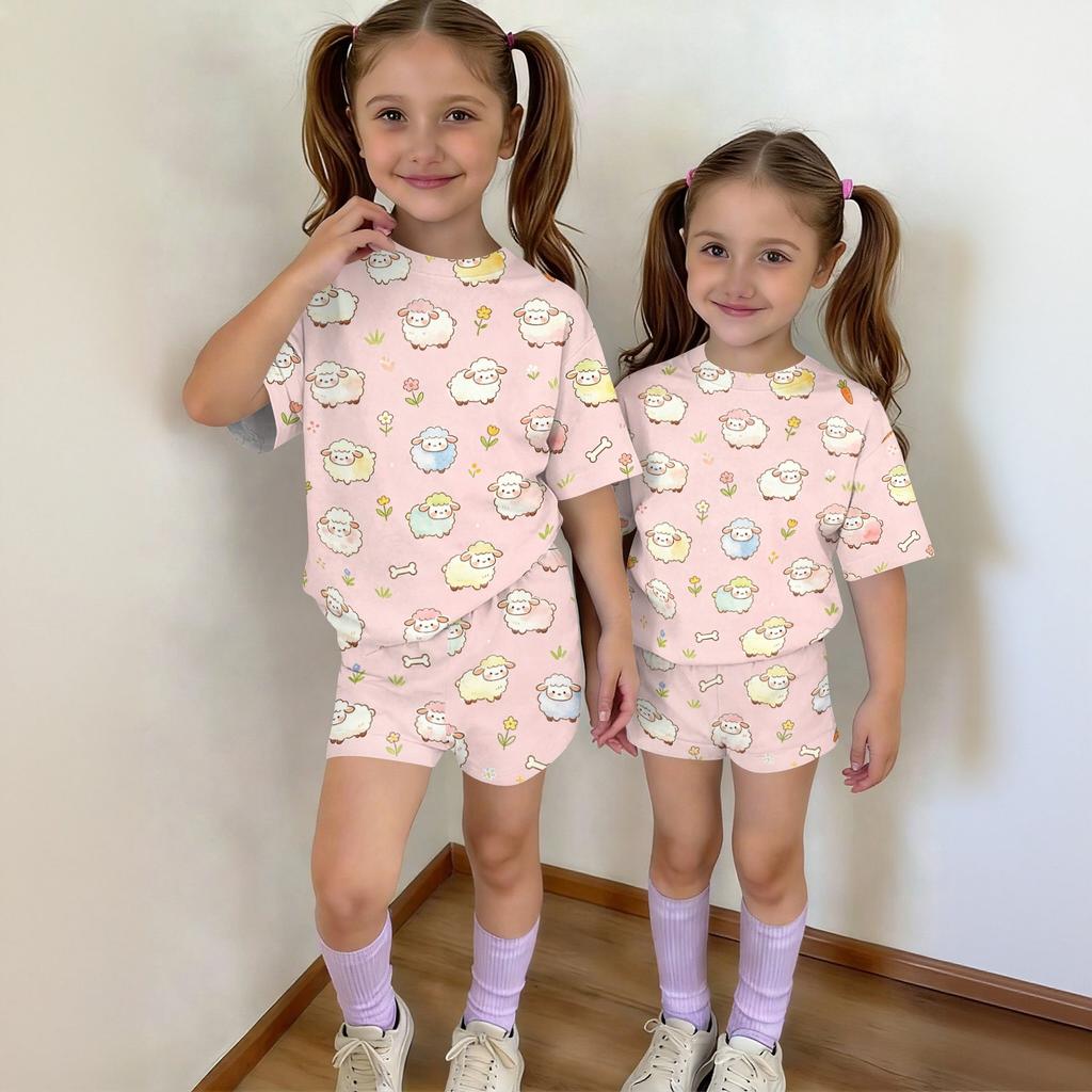 Kids Casual Short Sleeve Top and Shorts Set Animal Print Lightweight Comfortable Summer Outfit for Boys and Girls